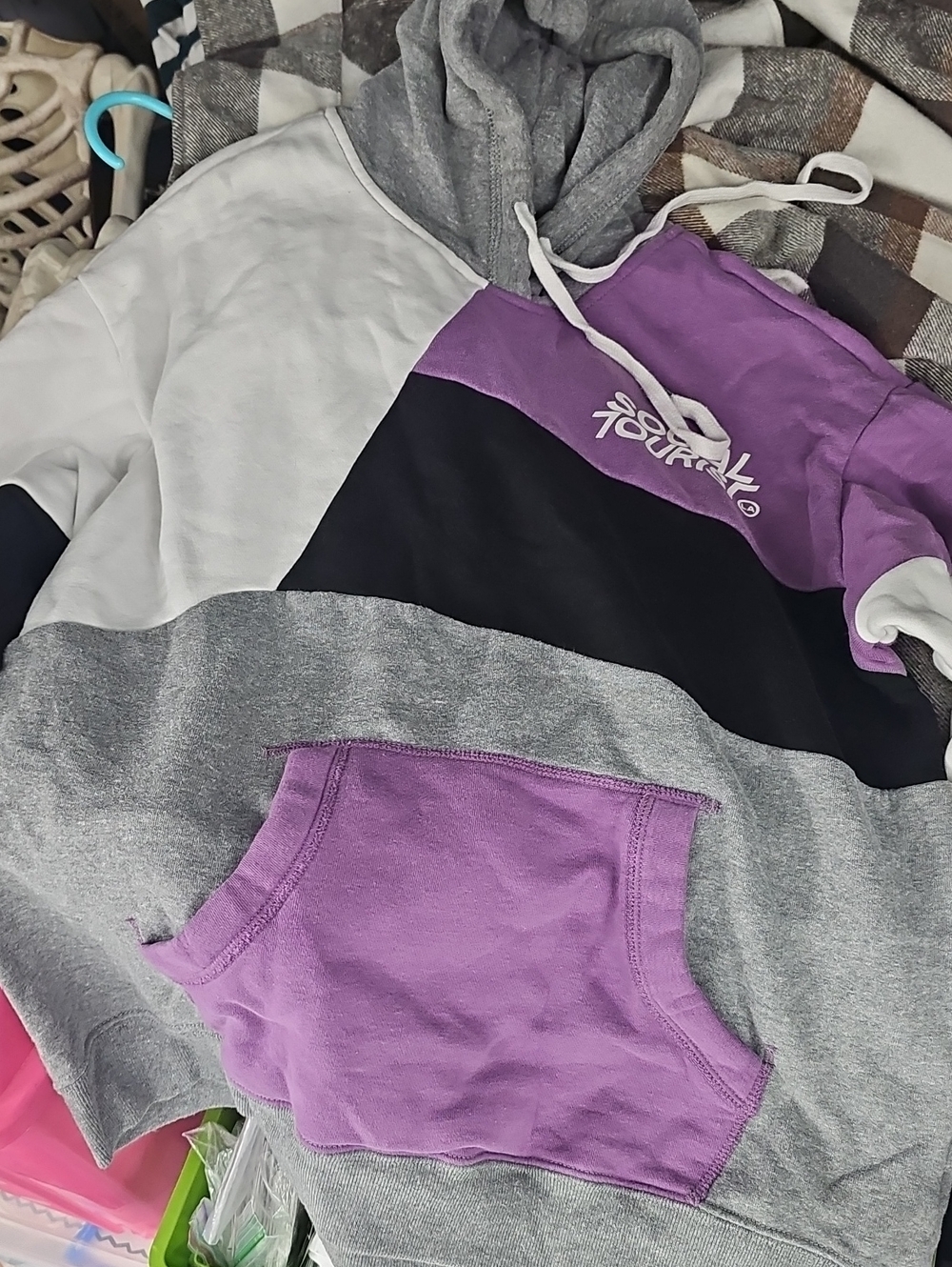 Purple, Gray & Black Colorblock Hoodie - Tourral